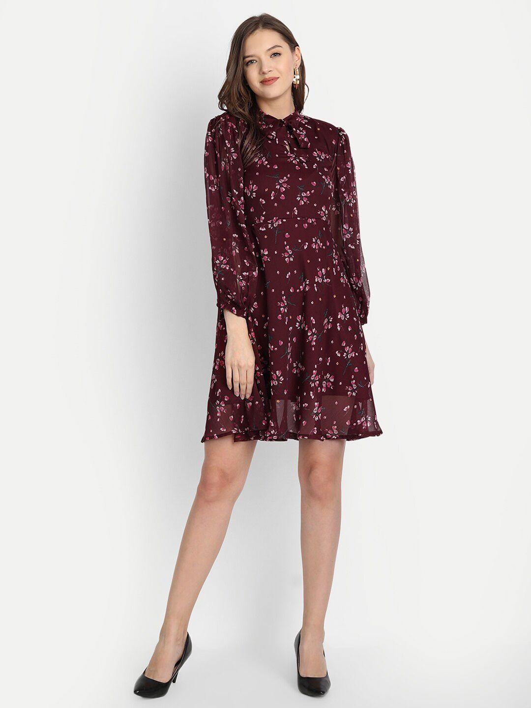 isam maroon floral shirt  mini dress