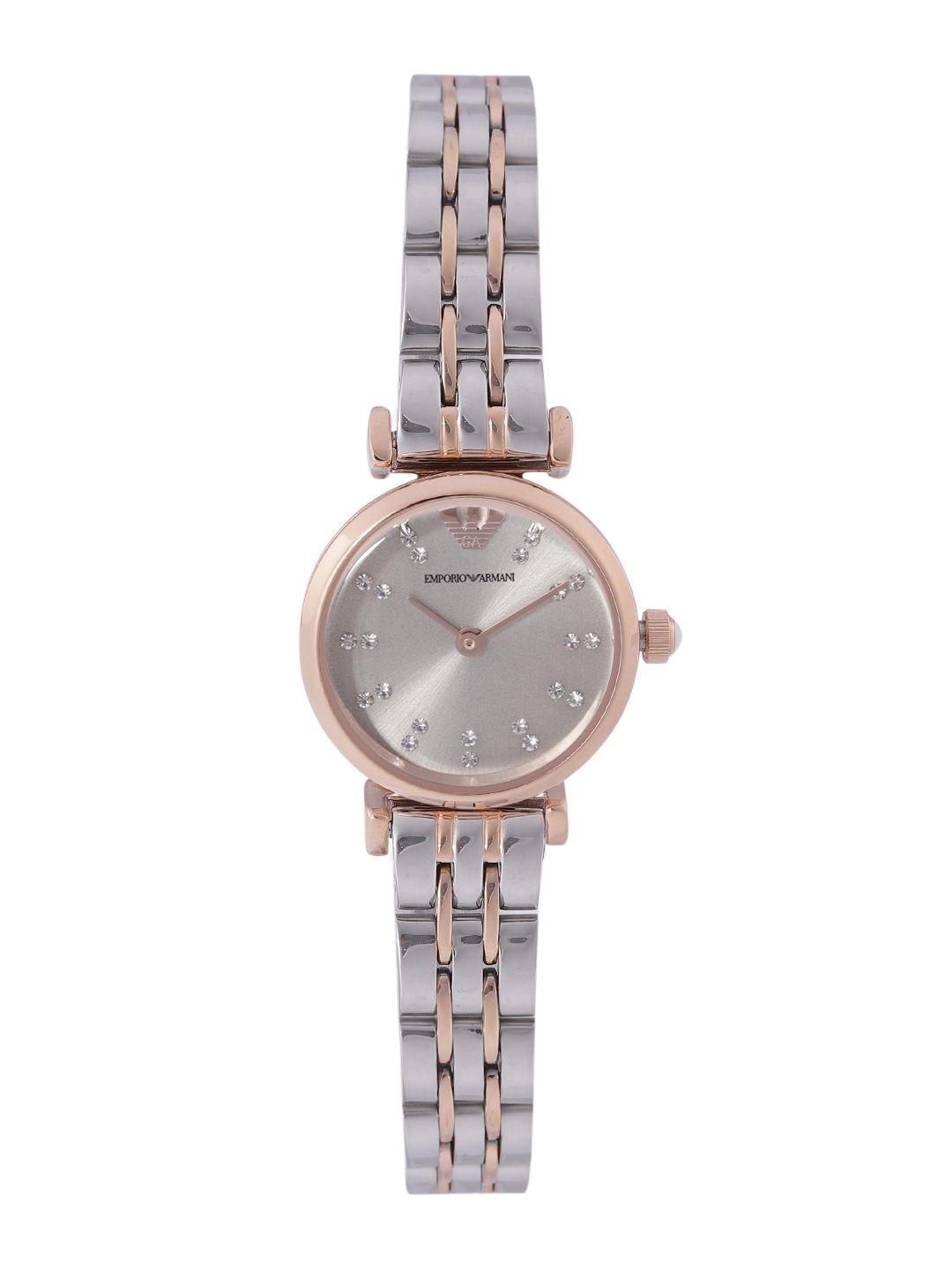 emporio armani women gold-toned dial & rose gold toned bracelet style straps watch ar1841