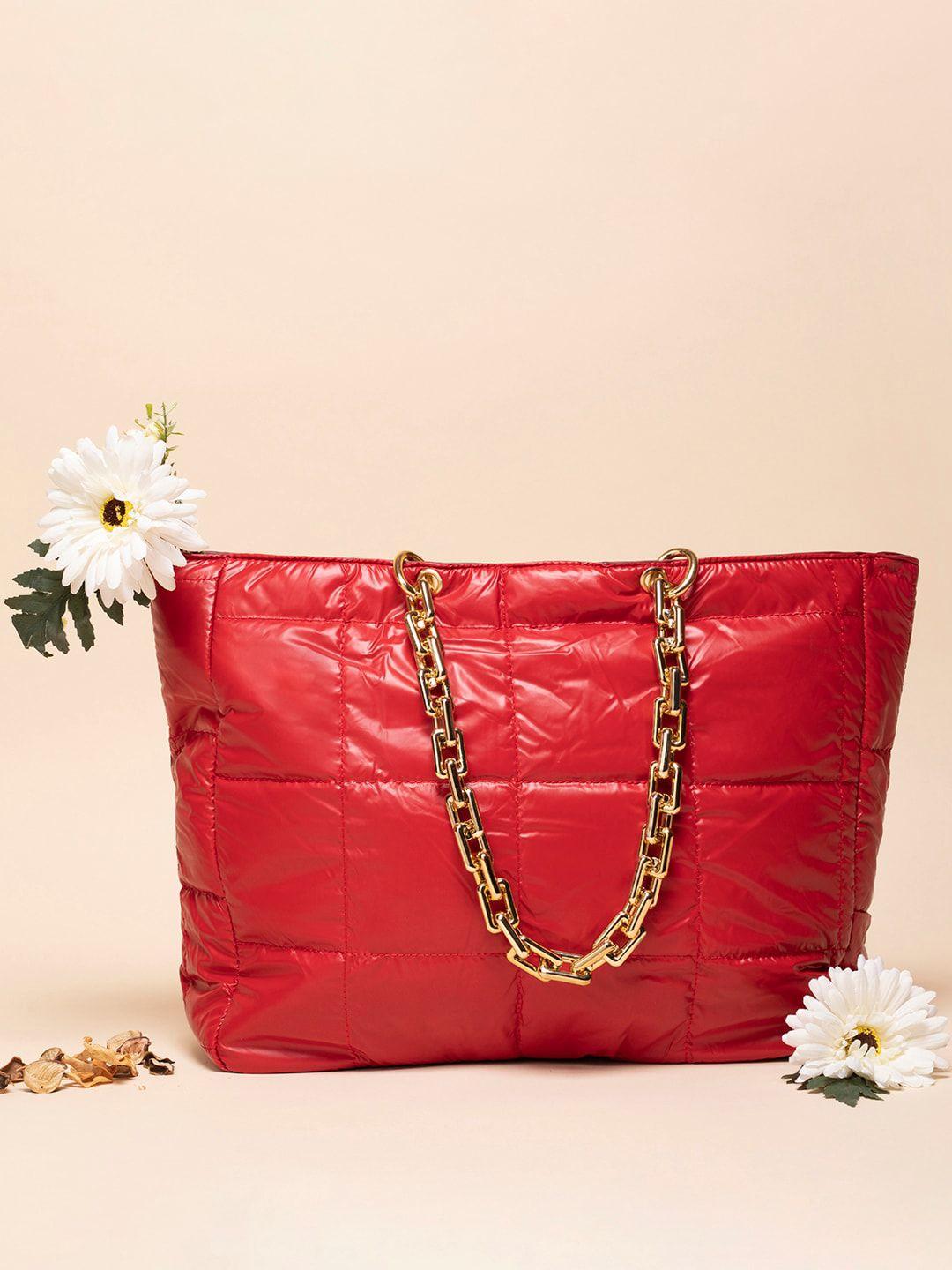 haute sauce by campus sutra red structured handheld bag with quilted