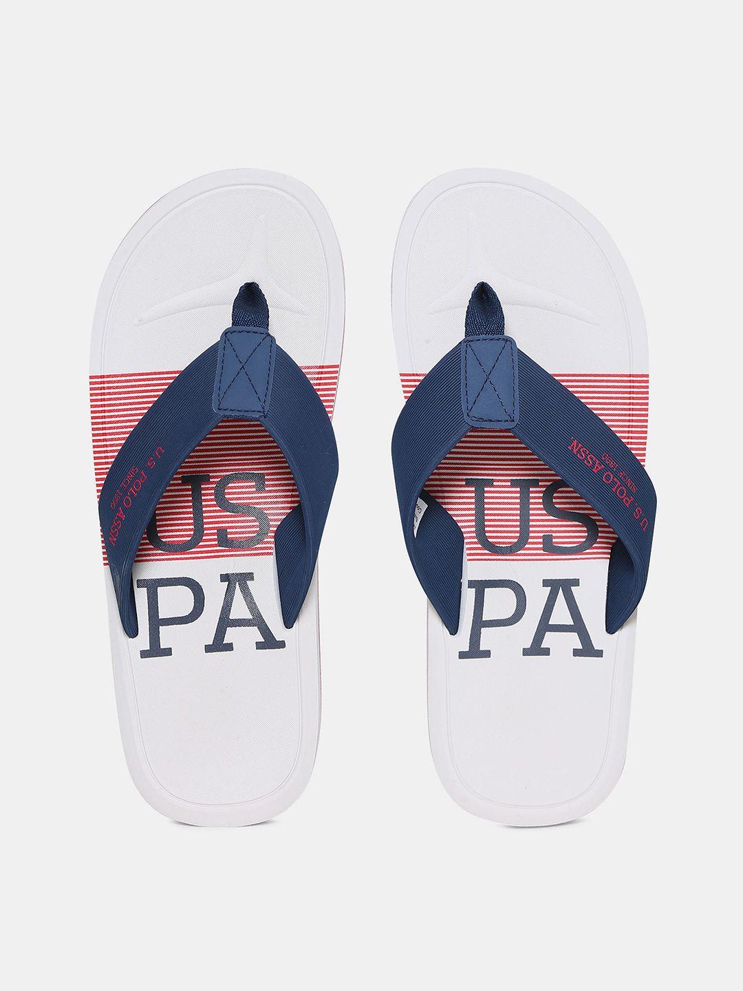 u s polo assn men grey & blue printed thong flip-flops