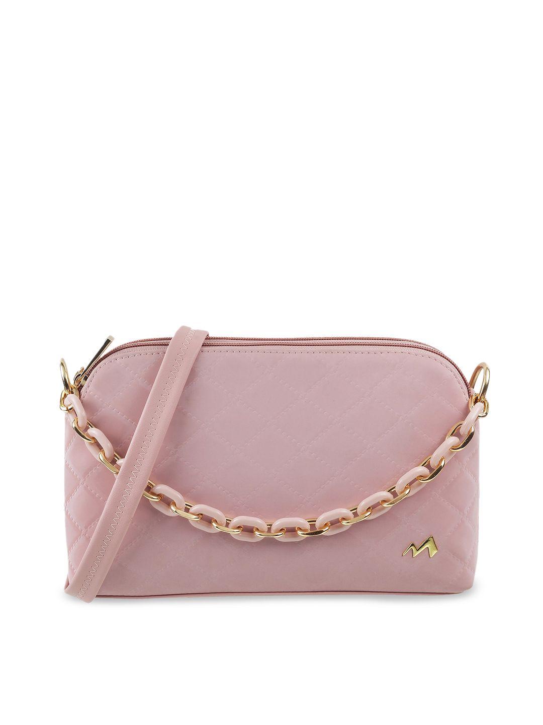 metro pink textured structured sling bag with quilted