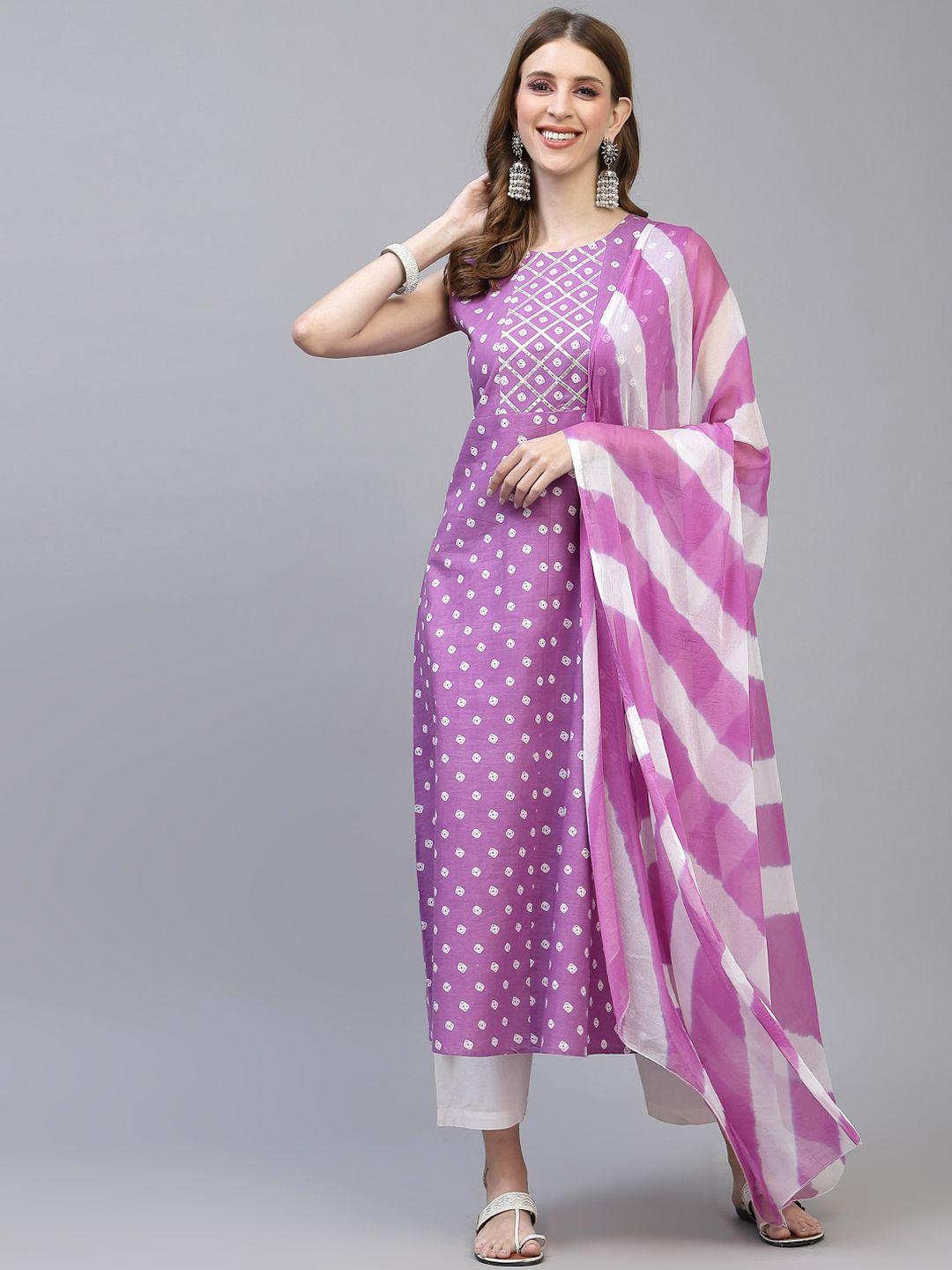 stylum women purple geometric printed kurta with dupatta