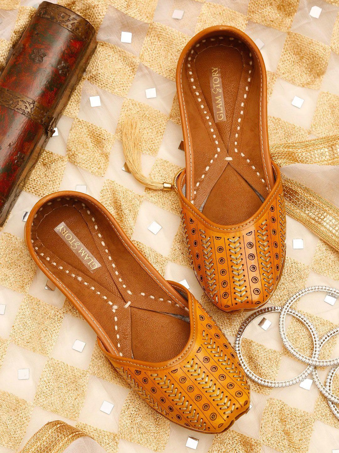 glam story women tan embellished flats