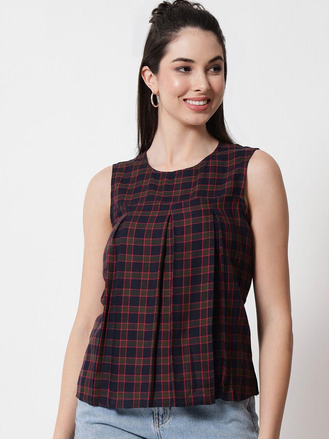 charmgal blue checked styled back top