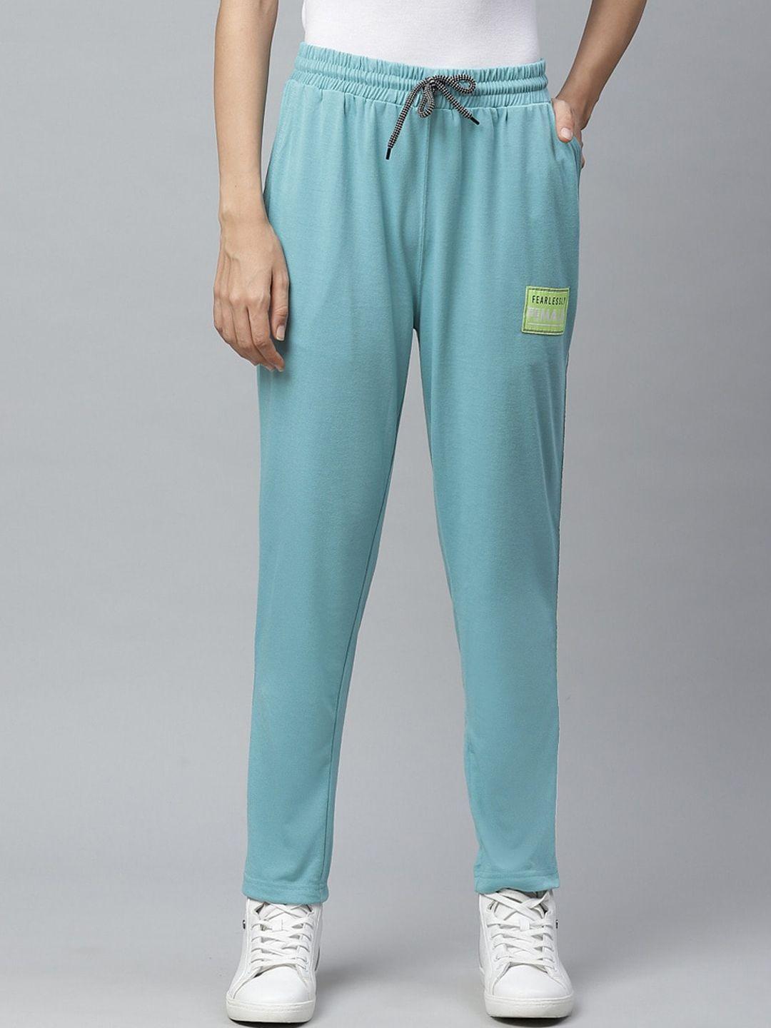 hubberholme women blue solid slim-fit track pants