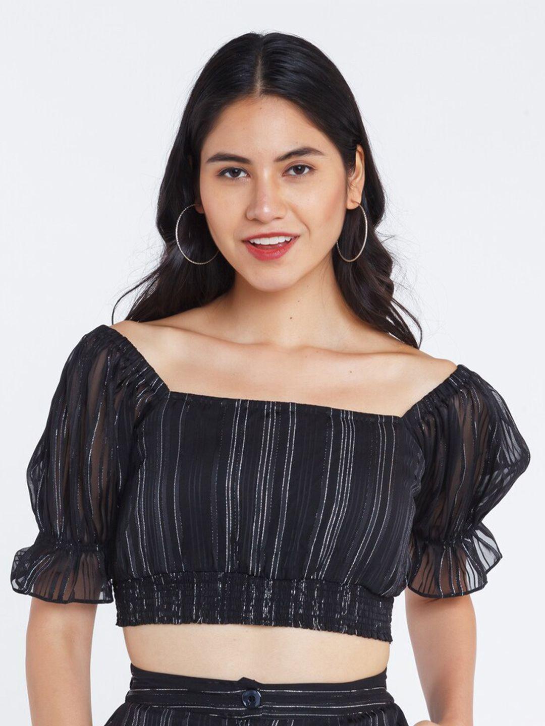 zink london women black striped fitted crop top