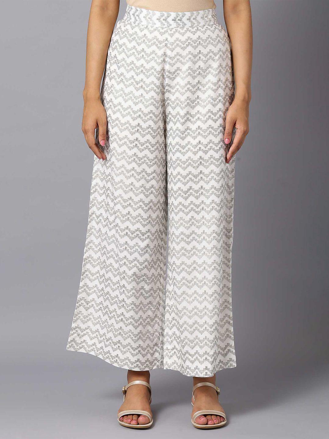 aurelia women white printed knitted palazzos