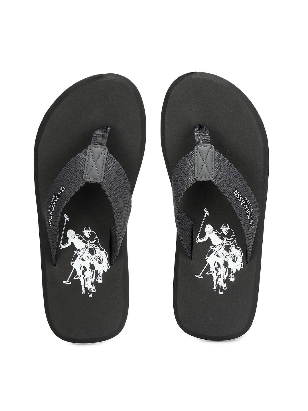 u s polo assn men grey & white printed thong flip-flops