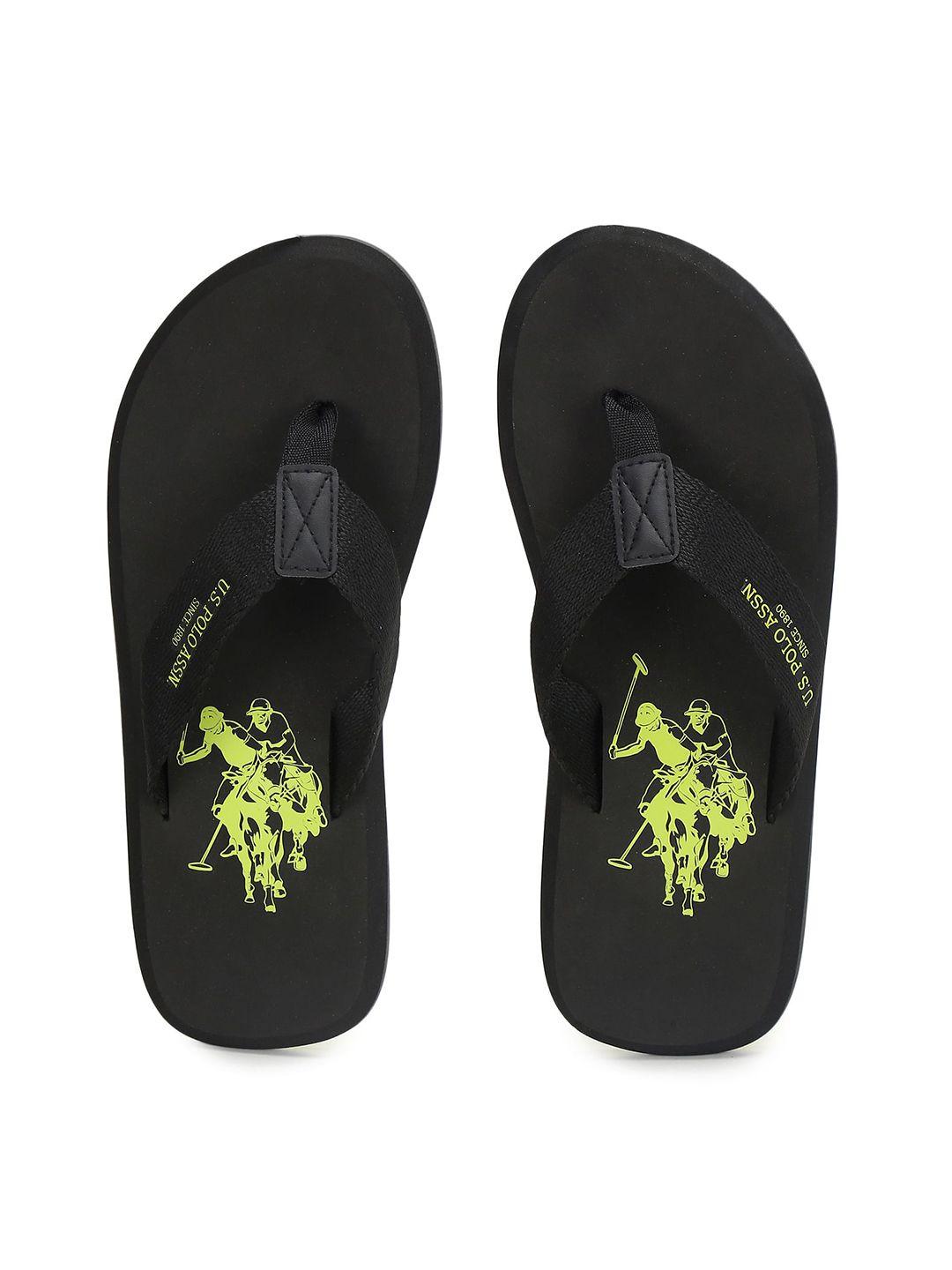 u s polo assn men black & green printed thong flip-flops