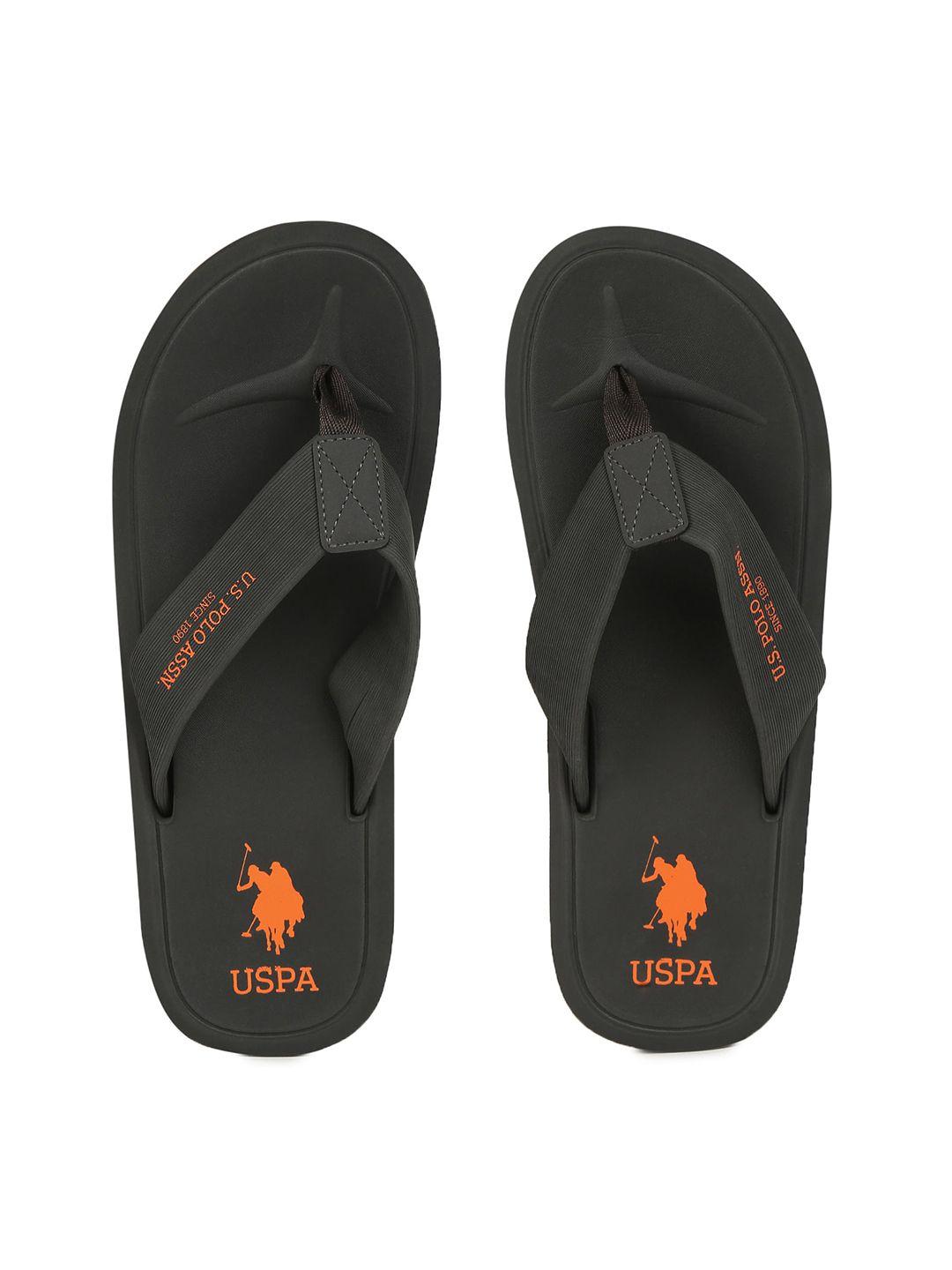 u s polo assn men charcoal & orange room slippers