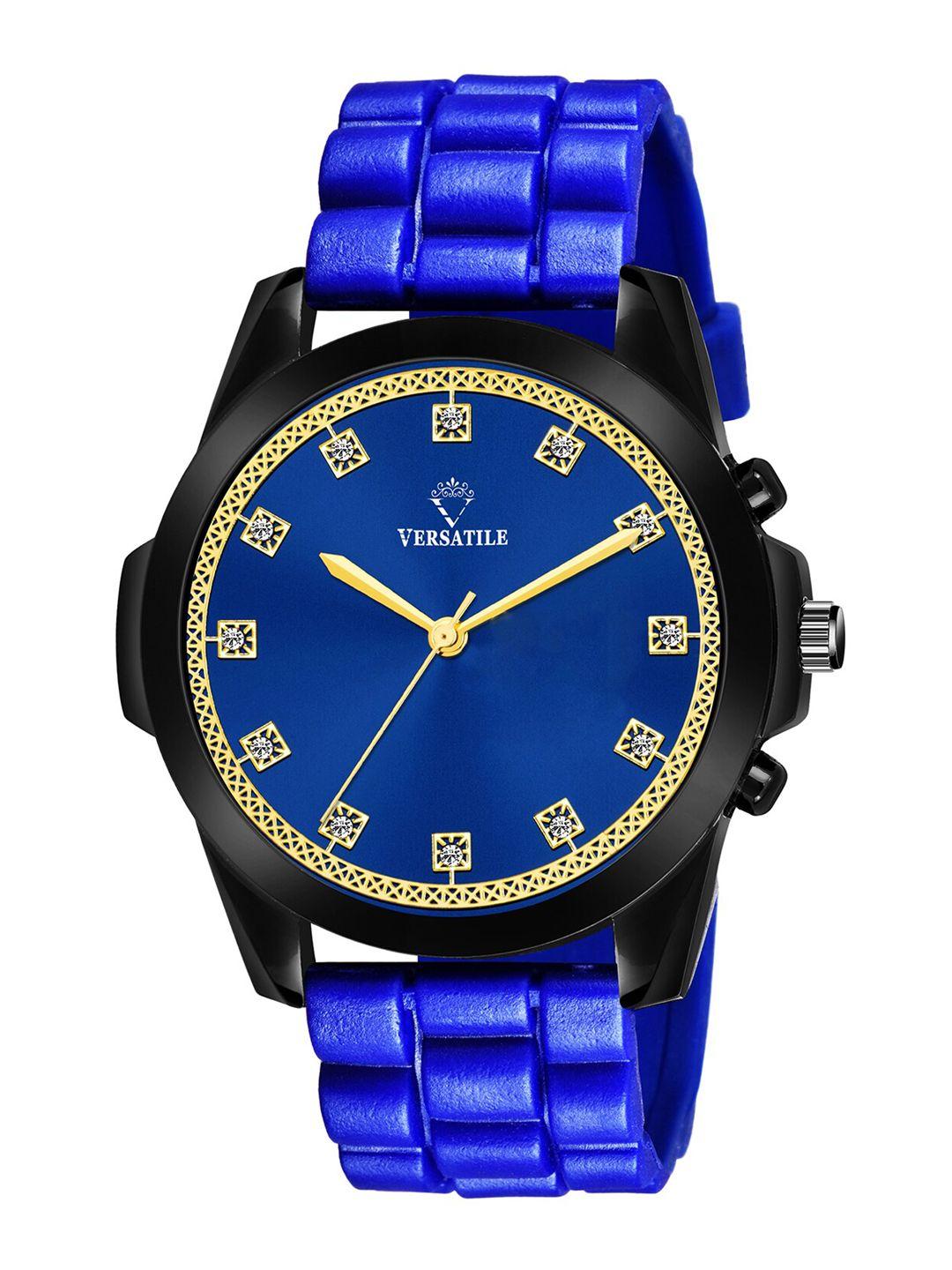 versatile men multicoloured brass embellished dial & blue bracelet style straps analogue watch men plain2