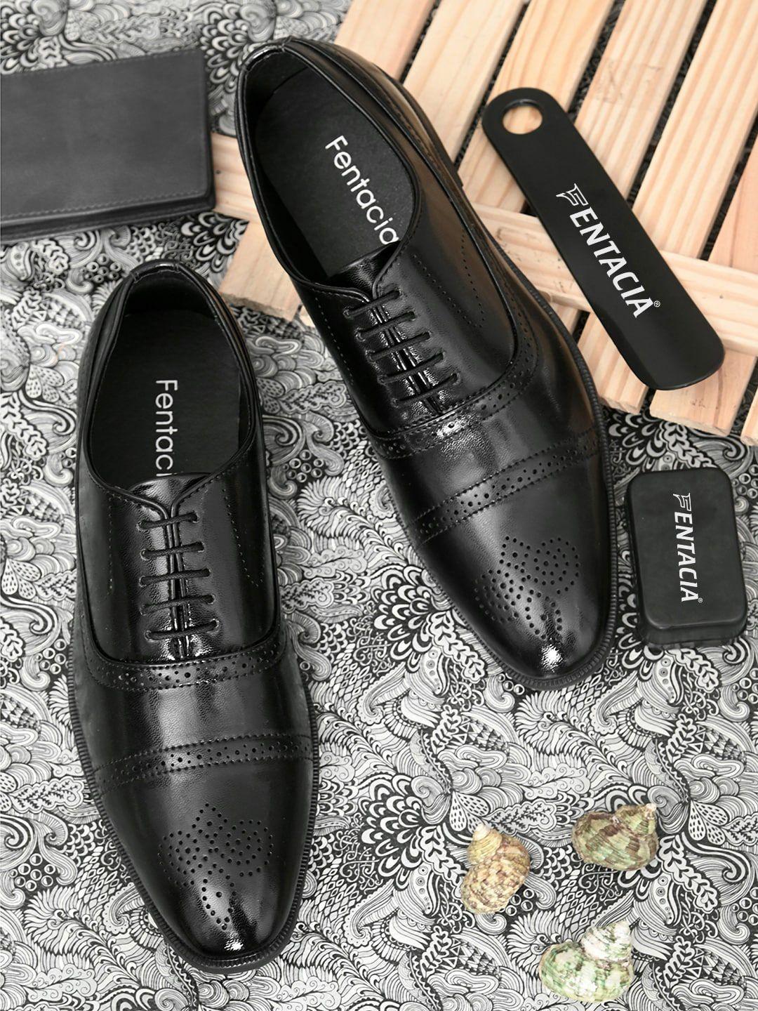 fentacia men black solid leather formal oxfords