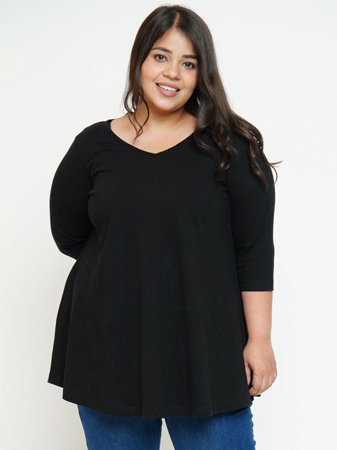 amydus women black  v-neck plus size t-shirt