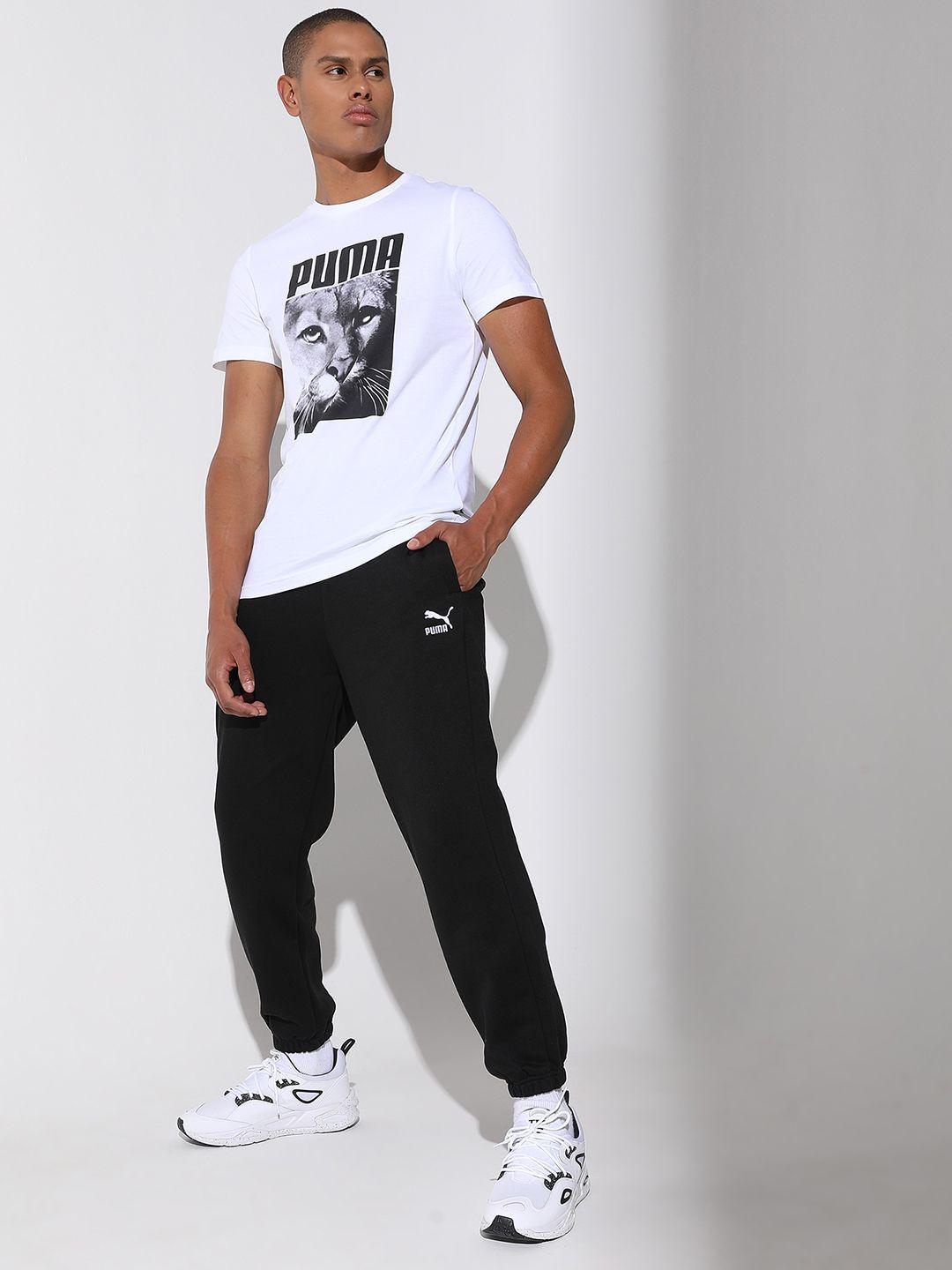 puma men black solid relaxed fit classics joggers