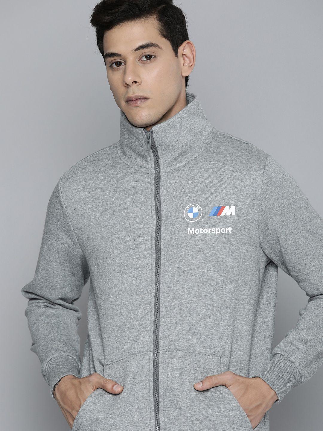 puma motorsport men grey melange solid bmw motorsport ess fleece regular fit sporty jacket