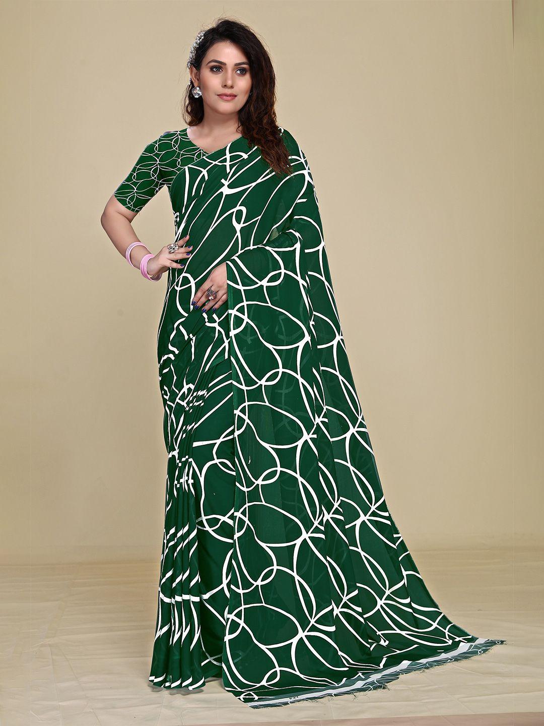 ms retail green & white pure georgette  saree