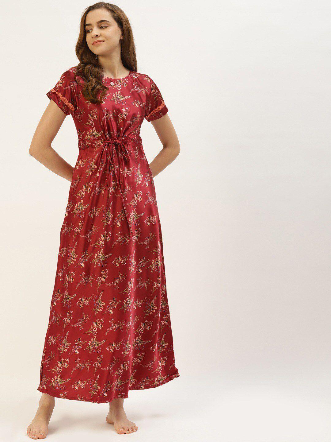 sweet dreams maroon printed maxi nightdress