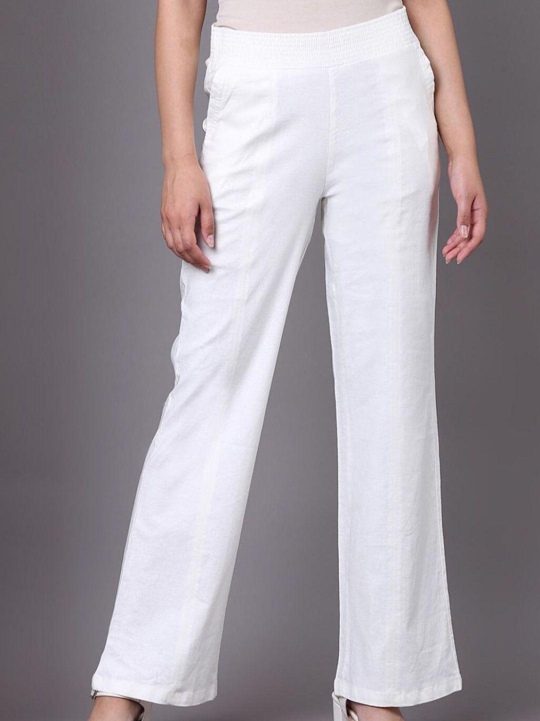 lakshita women white smart straight fit trousers