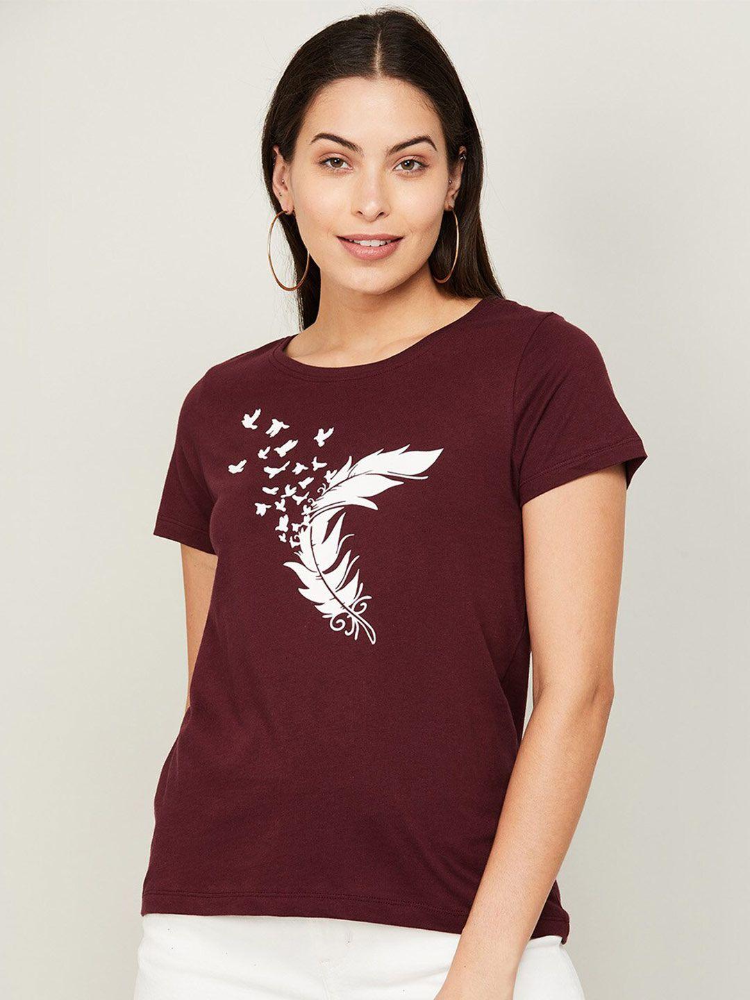 fame forever by lifestyle maroon pure cotton print top