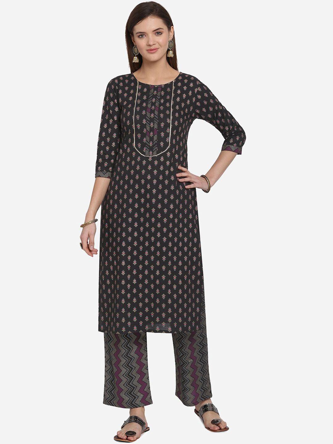 mirchi fashion women black ethnic motifs printed kurti with trousers