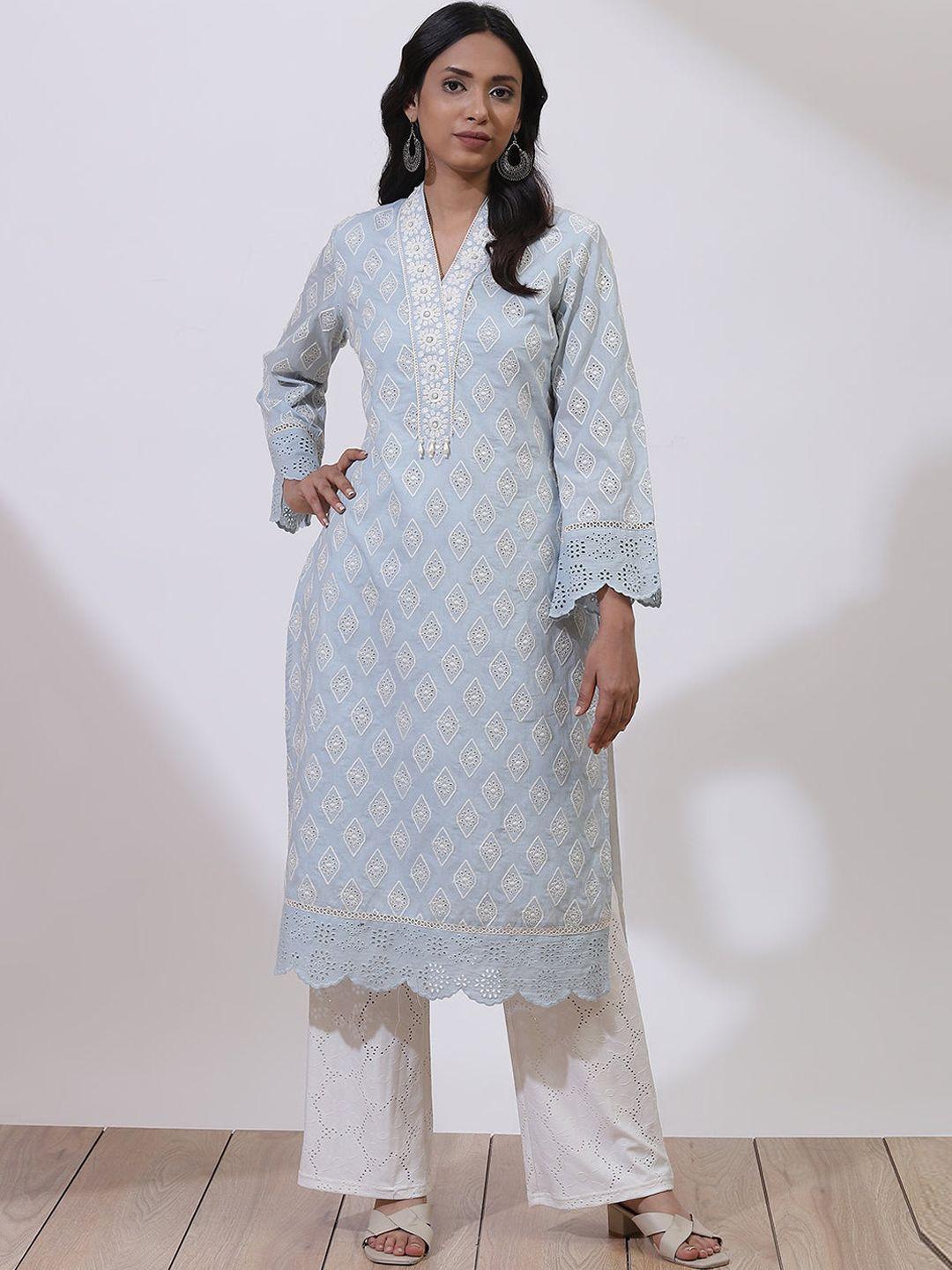 lakshita women blue ethnic motifs thread work kurta