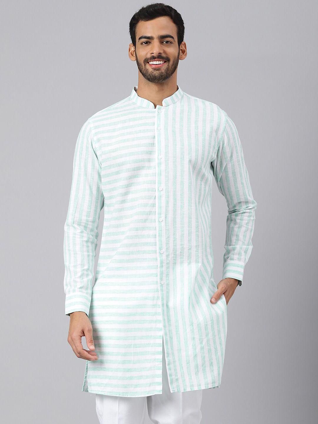 mr button men green & white striped kurta