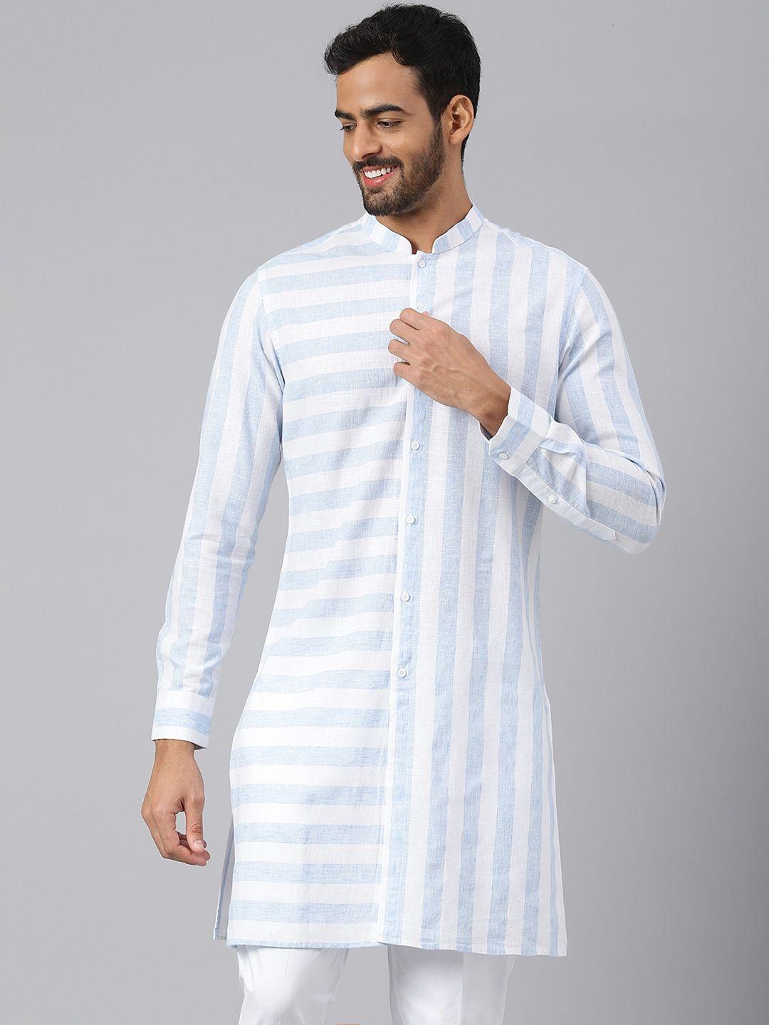 mr button men blue striped cotton kurta