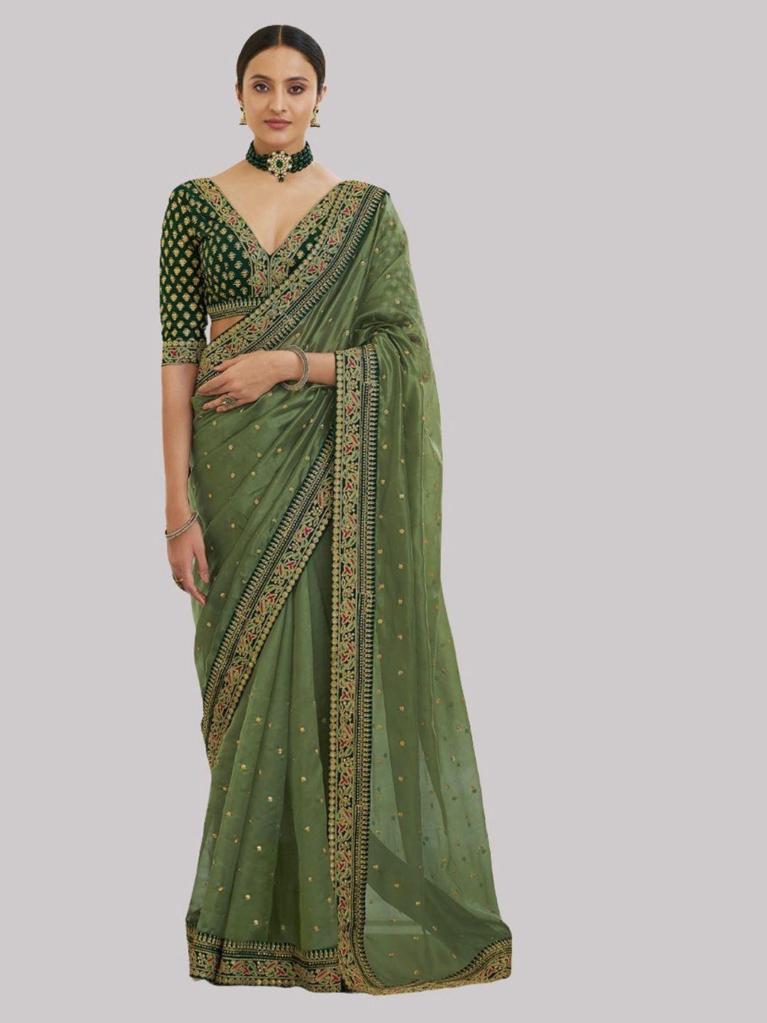 fashionuma green ethnic motifs embellished saree