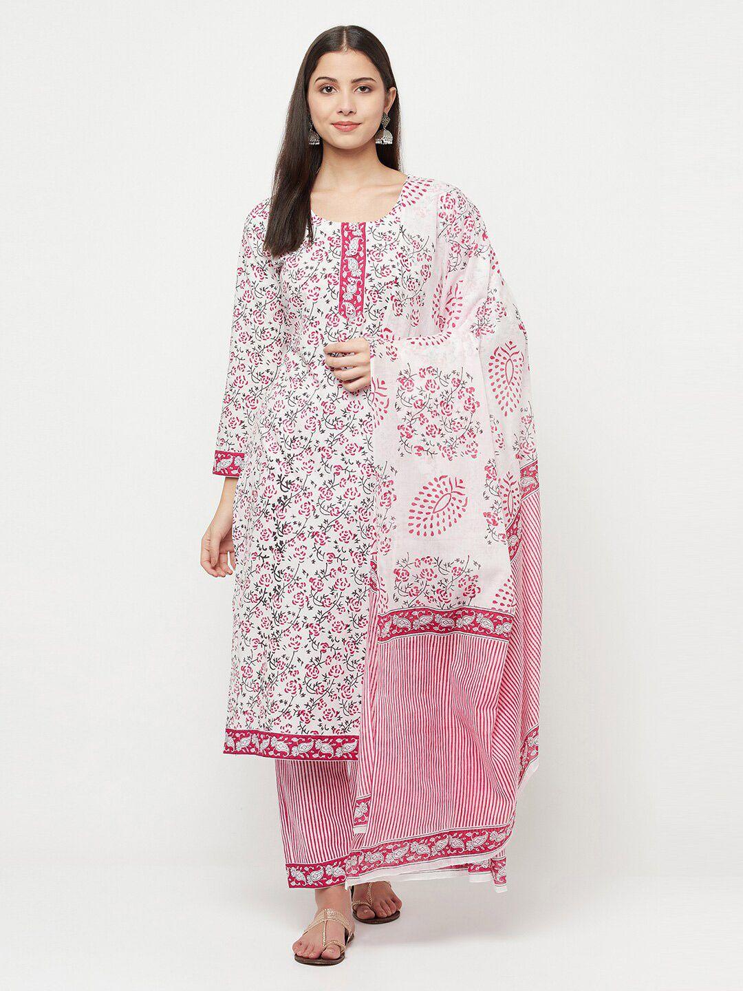 safaa pink & off white printed unstitched dress material