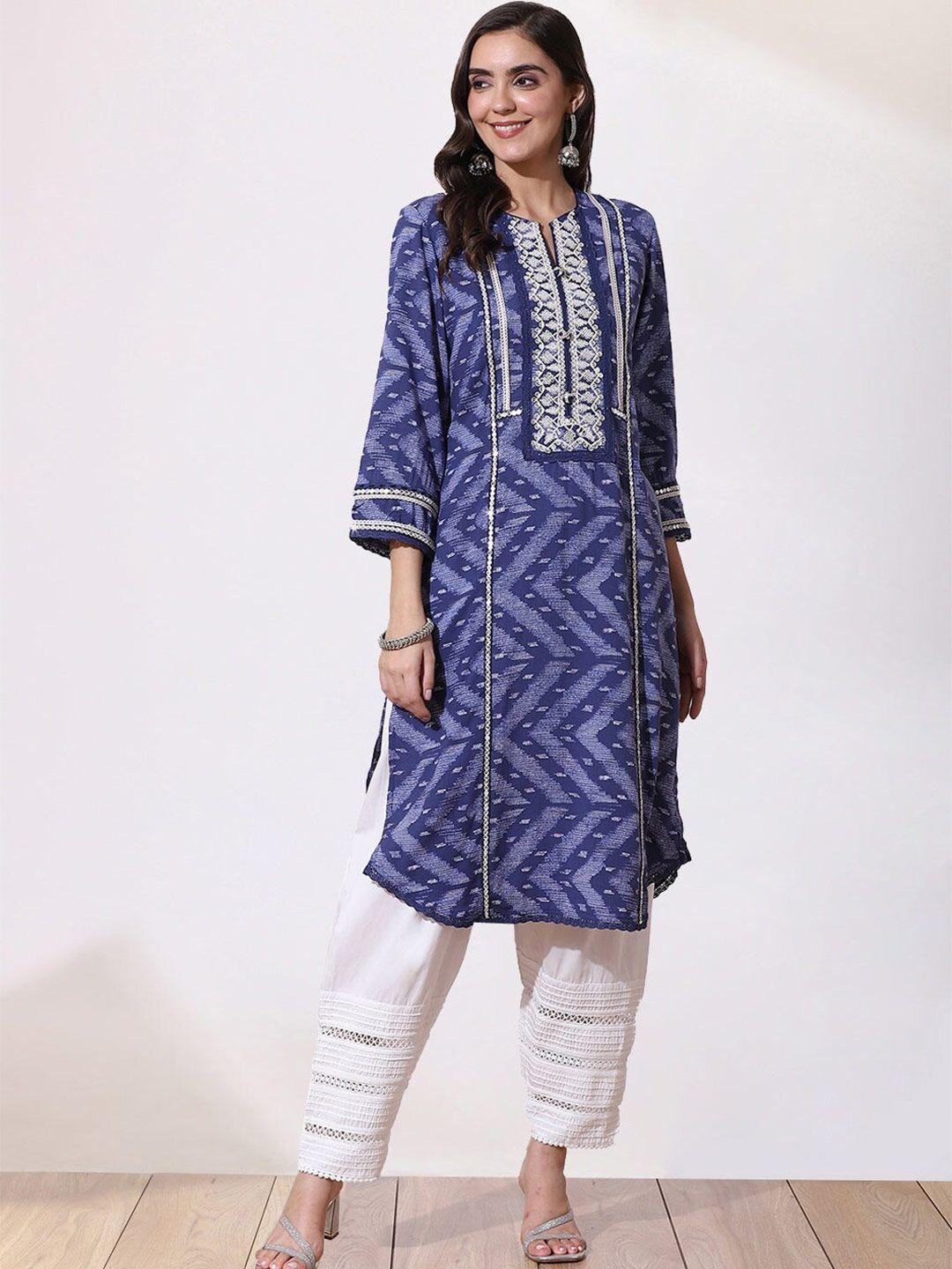 lakshita women blue chevron printed kurta