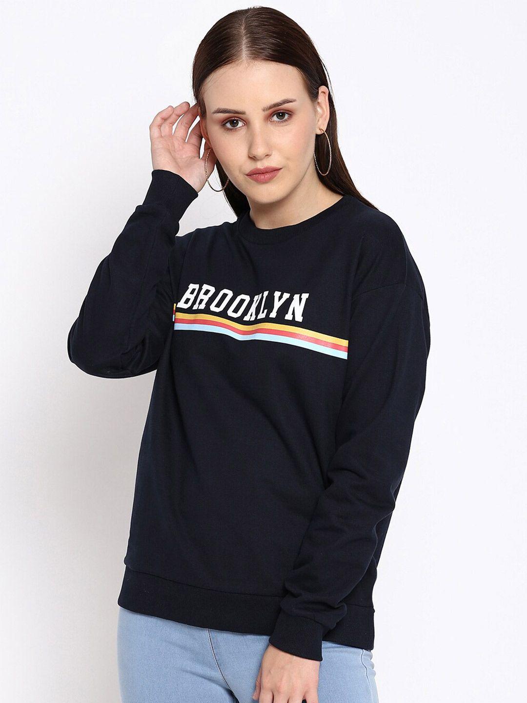 r&b women navy blue printed sweatshirt