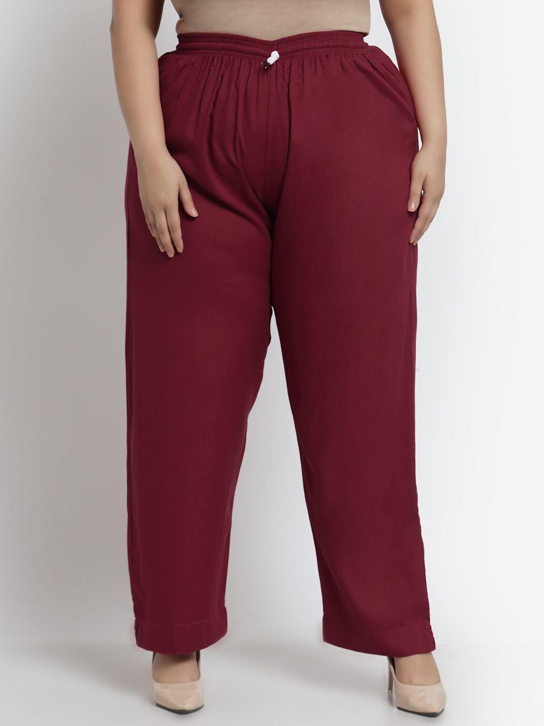 klotthe women maroon solid straight fit trousers