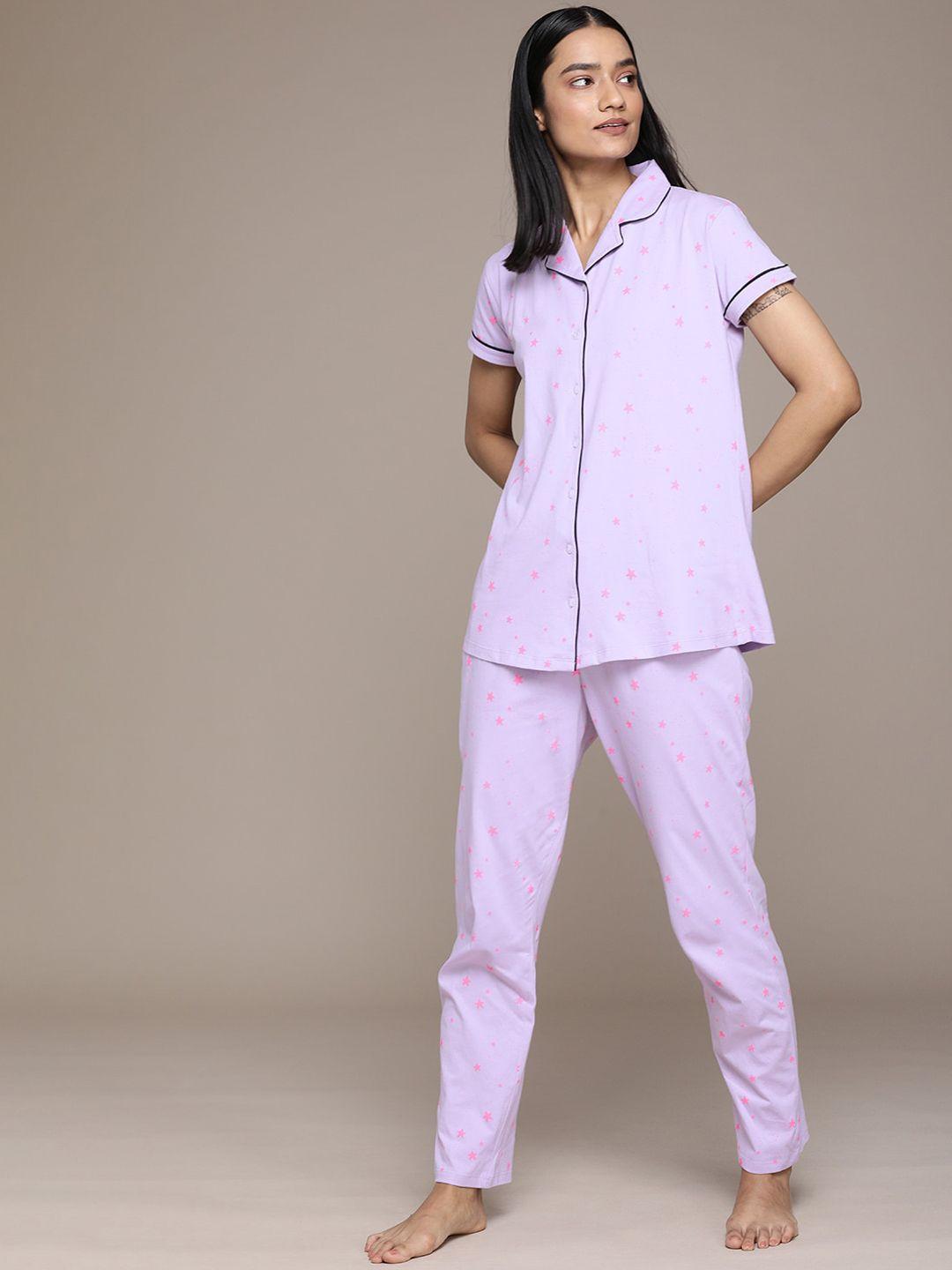 beebelle women lavender & pink printed night suit