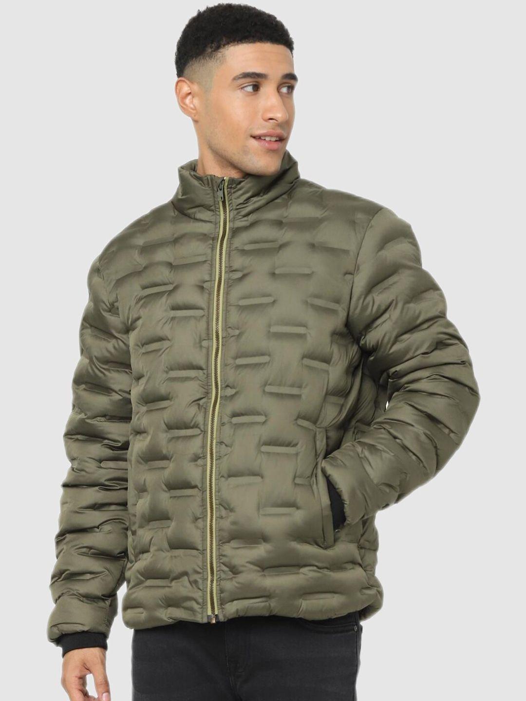 celio men olive green padded jacket