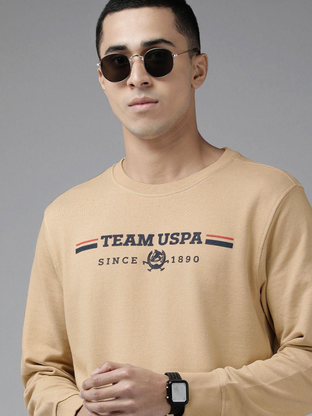 u s polo assn men beige printed sweatshirt