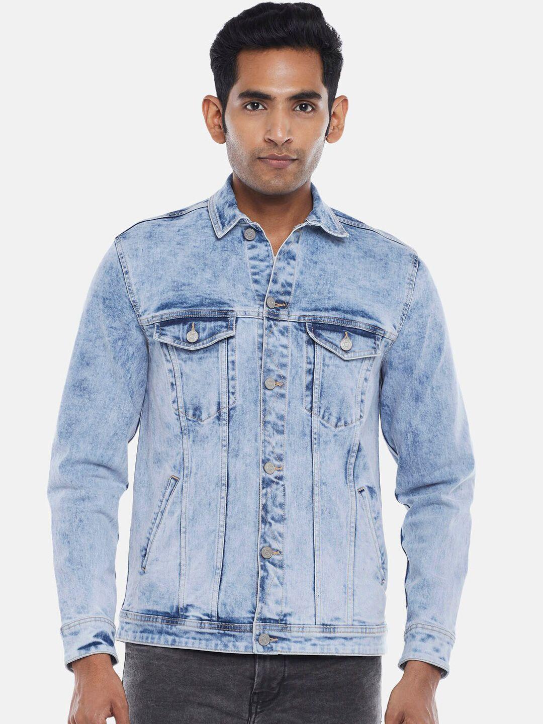 people men blue washed denim jacket