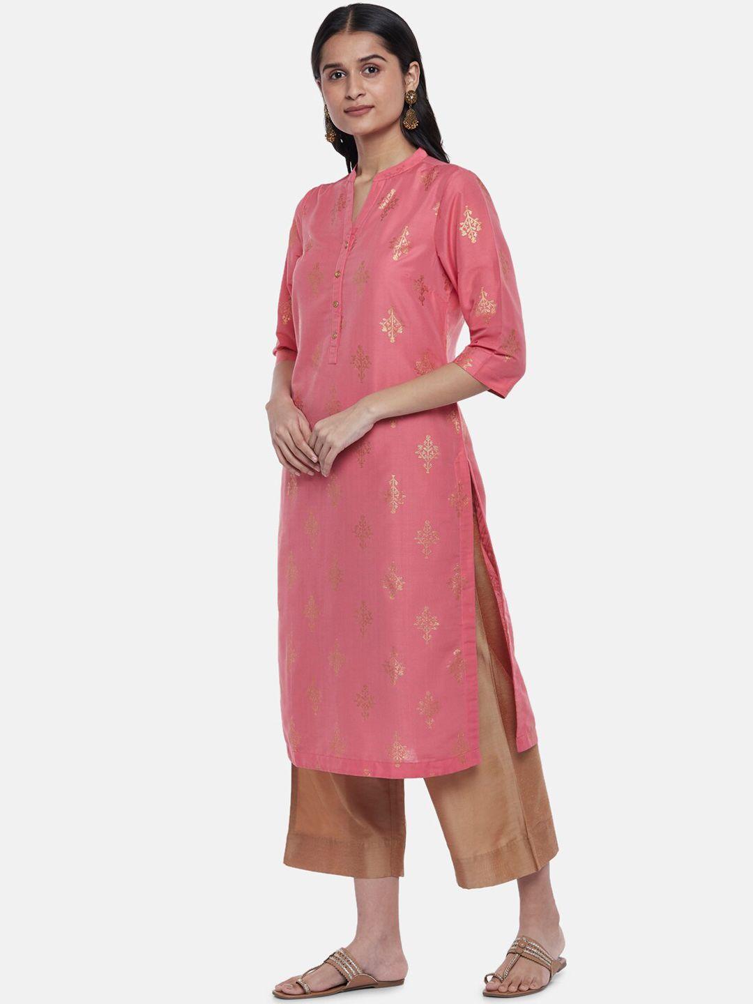 rangmanch by pantaloons women coral ethnic motifs printed kurta