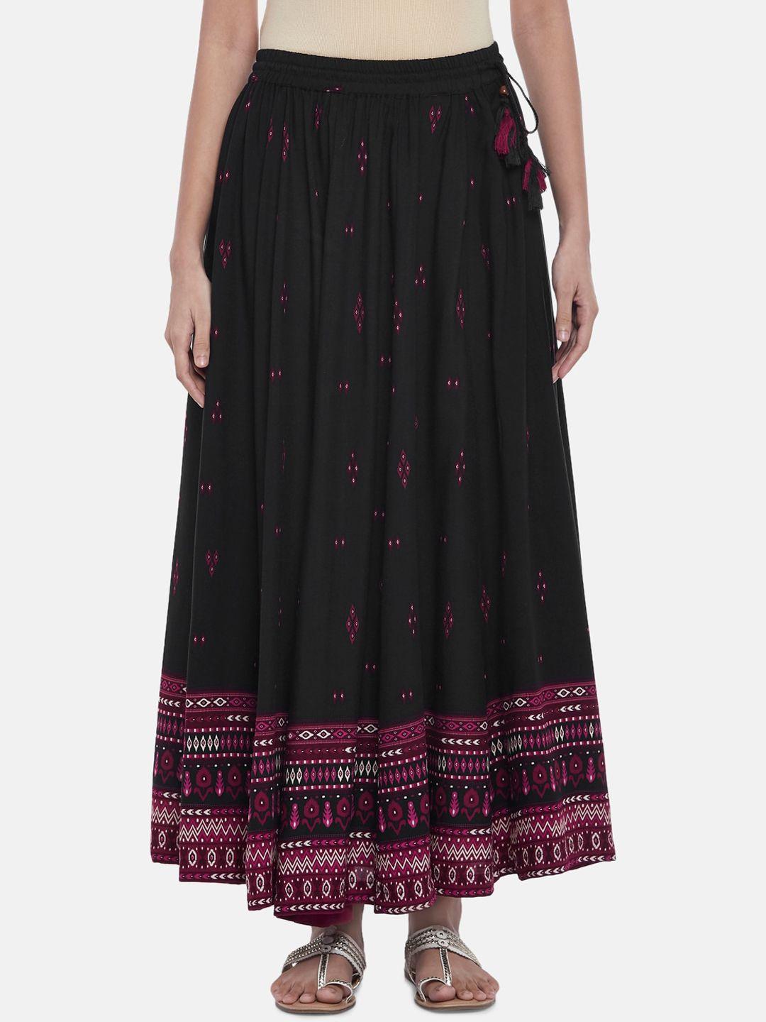 akkriti by pantaloons women black printed maxi-length flared skirt