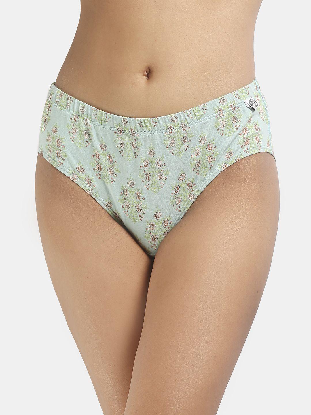 wear equal women lime green coloured printed cotton bikini briefs