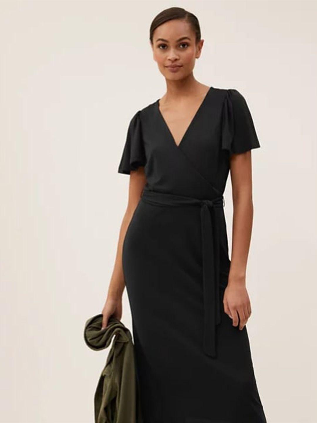 marks & spencer black midi dress