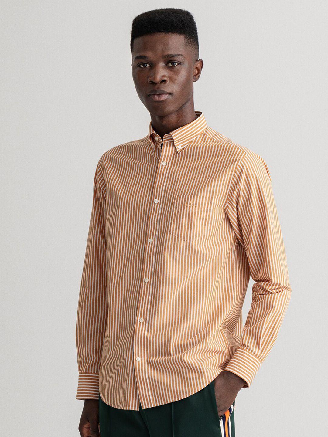 gant men orange classic striped casual shirt