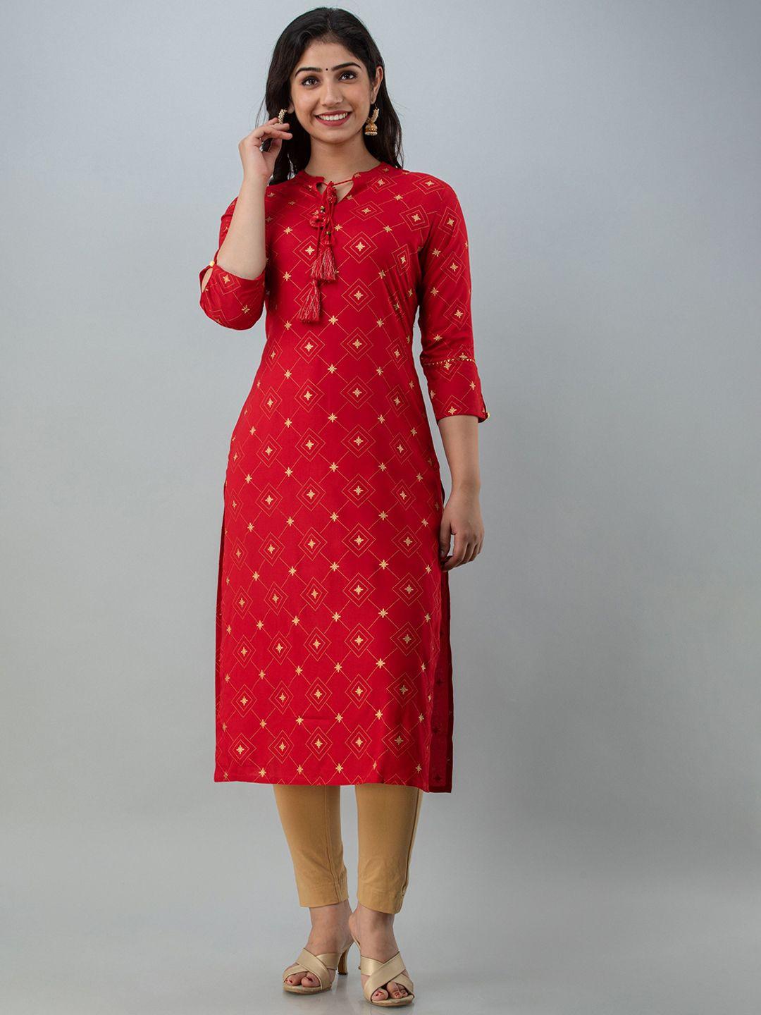 charu women red geometric printed kurta