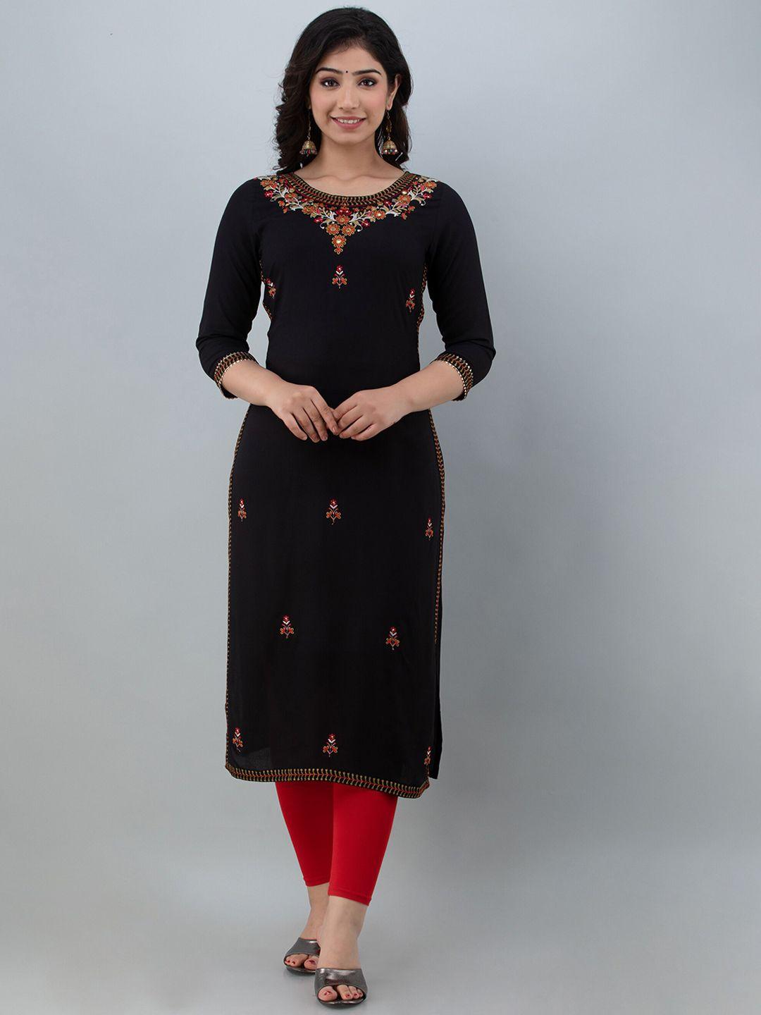 charu women black ethnic motifs embroidered kurta