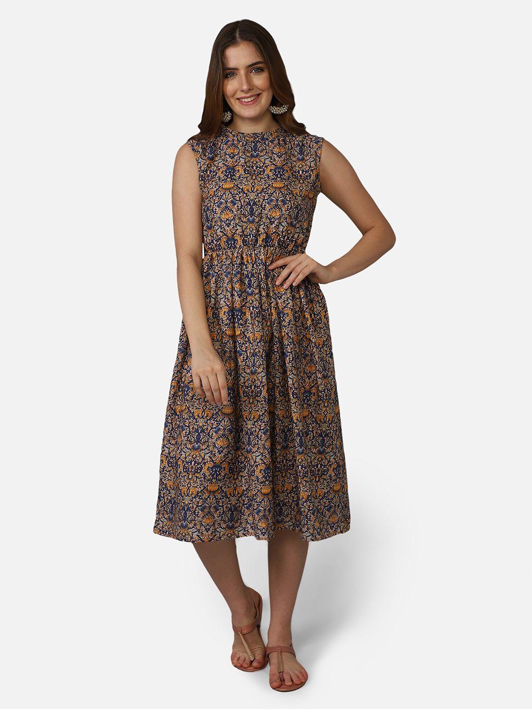 fbella multicoloured ethnic motifs crepe midi dress