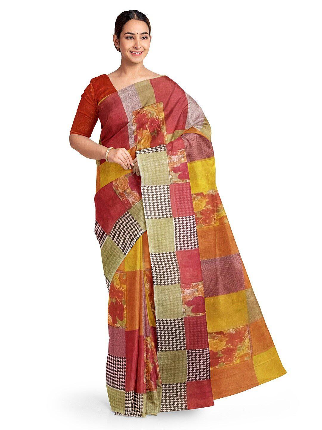 florence red & yellow floral pure georgette saree