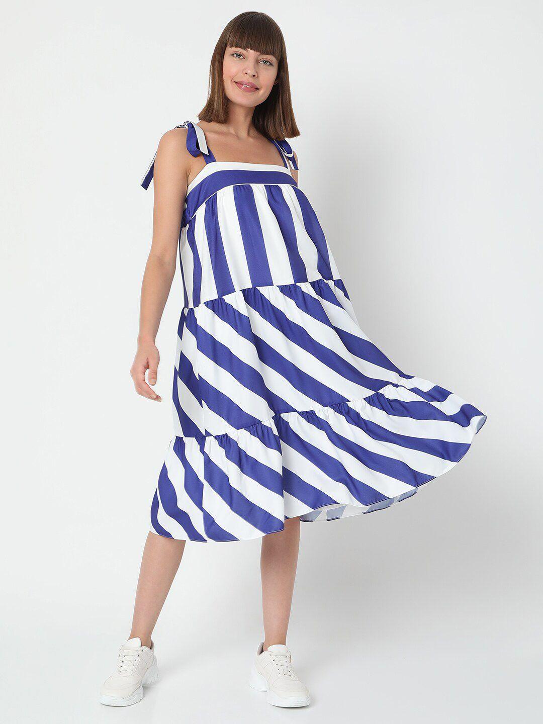 vero moda white & blue striped a-line midi dress