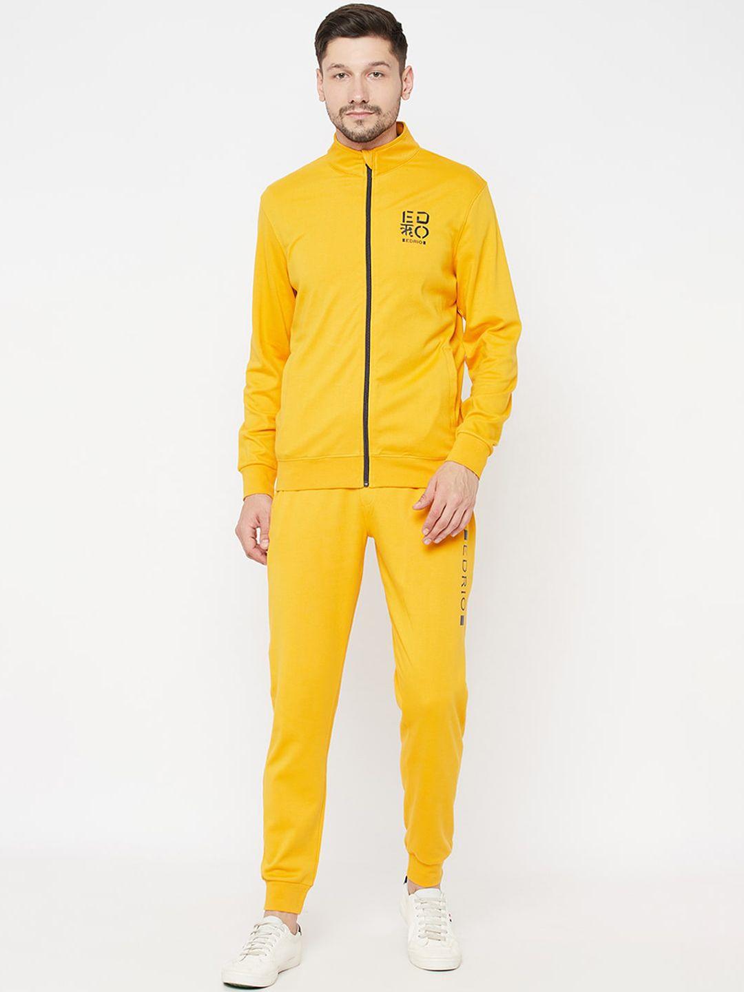 edrio men mustard yellow solid pure cotton tracksuits