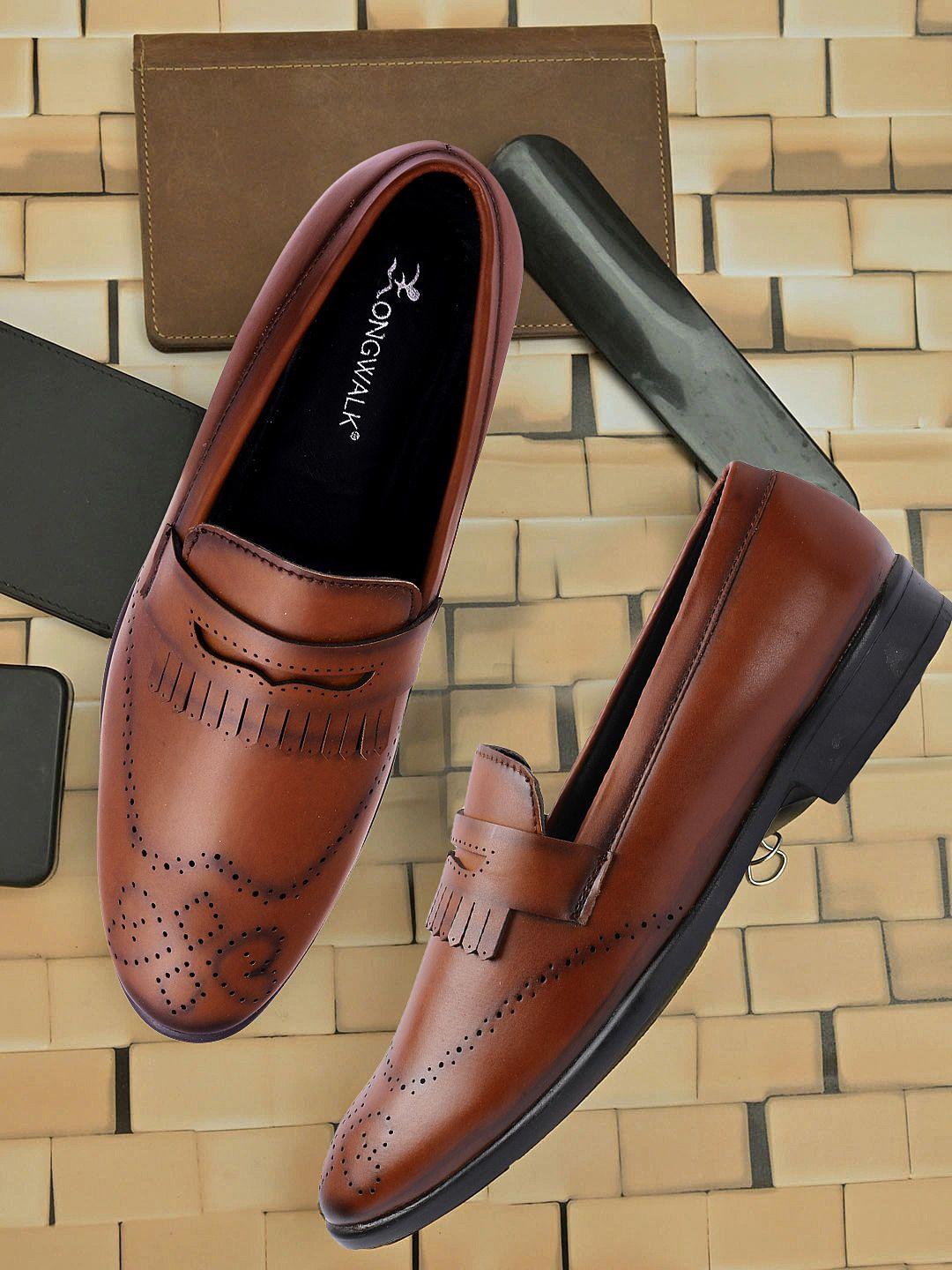 longwalk men brown textured formal loafers