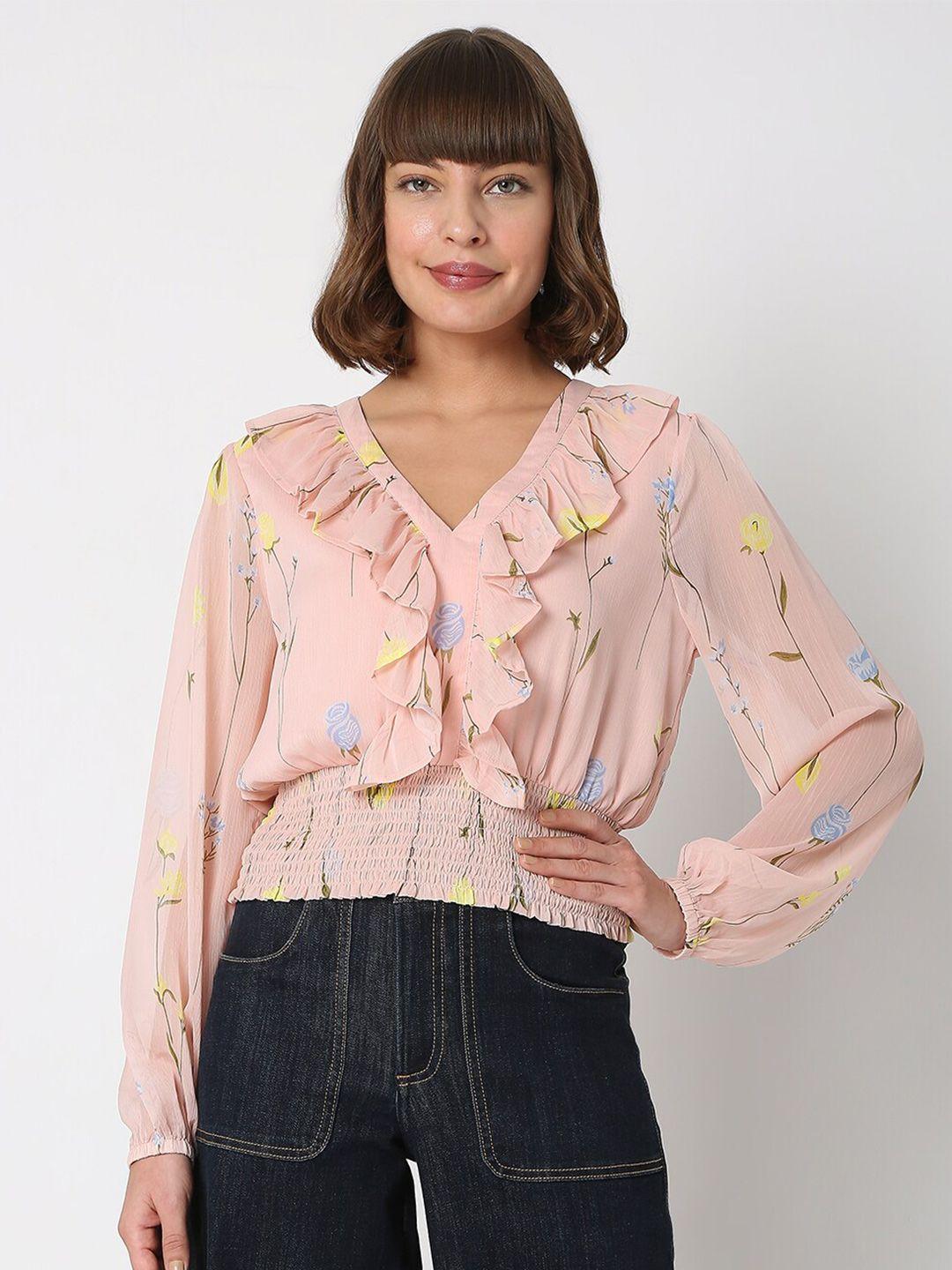 vero moda pink floral print blouson top