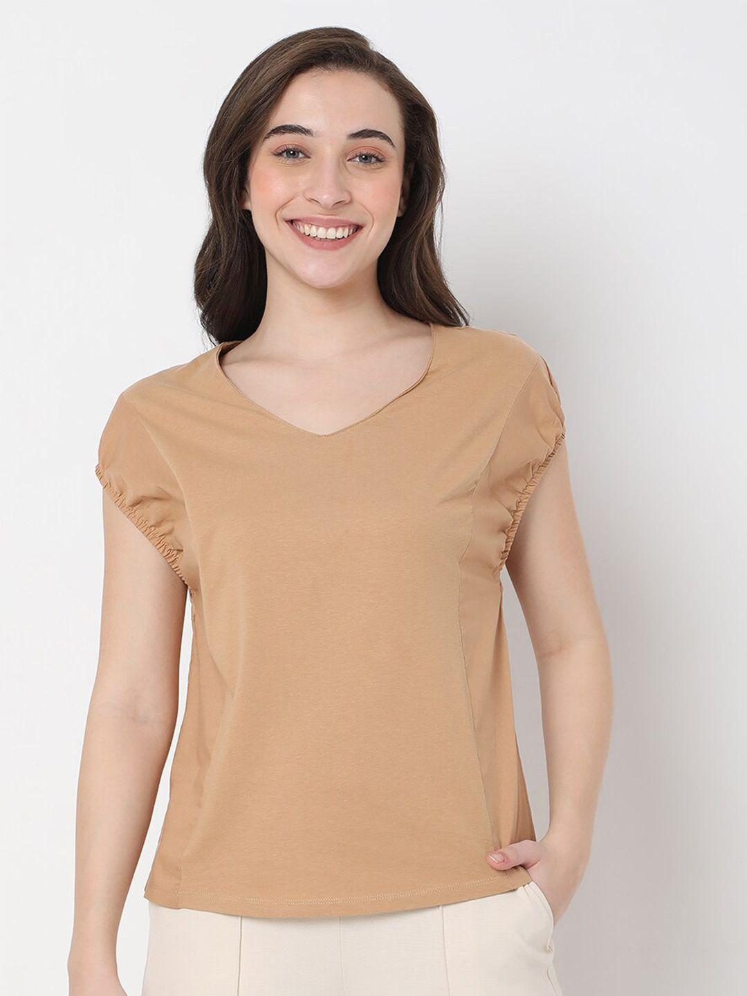 vero moda brown v neck extended sleeves top